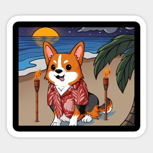 Tropical Corgi on Beach Sticker